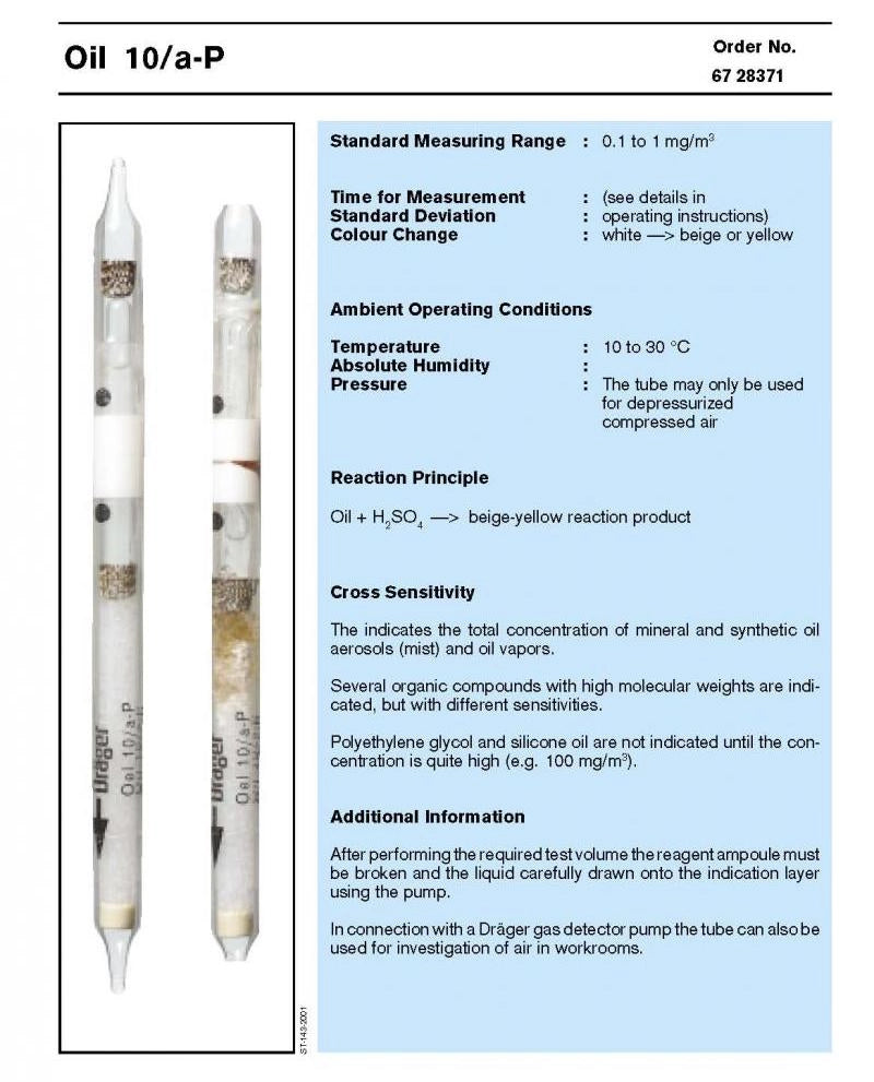 Draeger Aerotest oil 10/AP vials, pack of 10 vials